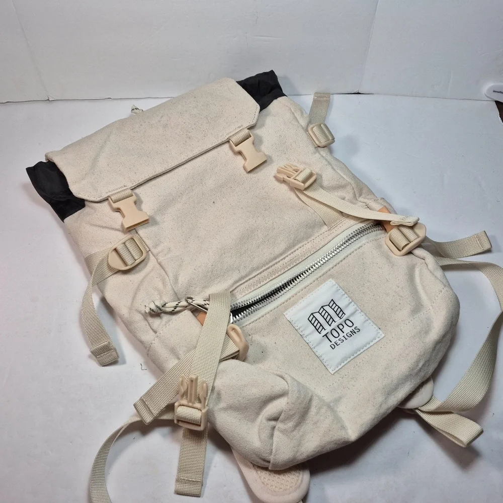 Topo Designs Rover Pack Mini Canvas Backpack Cream Canvas Black Interior